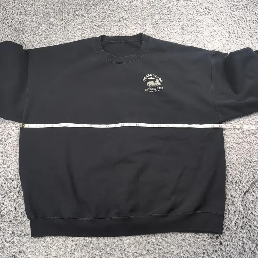 Grand Teton National Park Sweater Adult 2XL XXL Black Destination Wyoming Crew - Picture 2 of 5